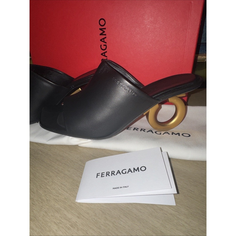 Salvatore Ferragamo 'Astro' Mule Black Leather Sandal Women's 8 1/2 US - Picture 2 of 13